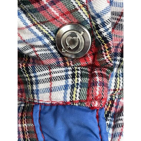 VTG OBERMEYER Reversible Puffer Vest XS Plaid Western Red Blue Snap Front Ski - Picture 9 of 10